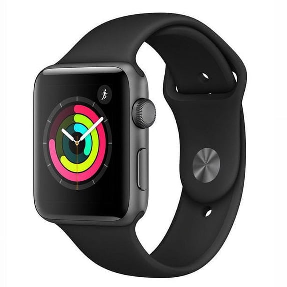 Restored Apple Watch Series 3 GPS Smart Watch, Aluminum Case, Black Sport Band, 18 Hour Battery Life, iOS, Space Gray/38mm, 1, 1, 1