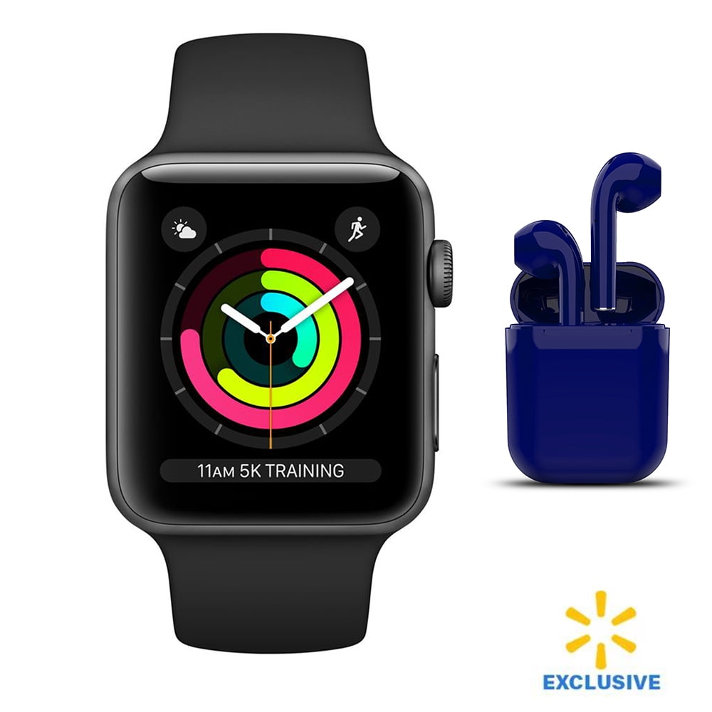 Restored | Apple Watch Series 3 | 38mm | Space Gray | GPS | Bundle: USA Essentials Bluetooth/Wireless Airbuds By Certified 2 Day Express (Refurbished)