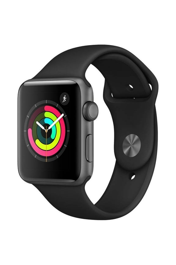 Restored Apple Watch Series 3 42mm GPS Only, Space Gray Aluminum Case - Black Sport Band Good