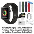 thumbnail image 1 of Restored Apple Watch Series 3 (GPS, 38MM) Space Gray Aluminum Case with Black Sport Band Bundle 5 Bonus Bands, Charging Stand, Screen Protector, & 2 amp charger (Refurbished), 1 of 12