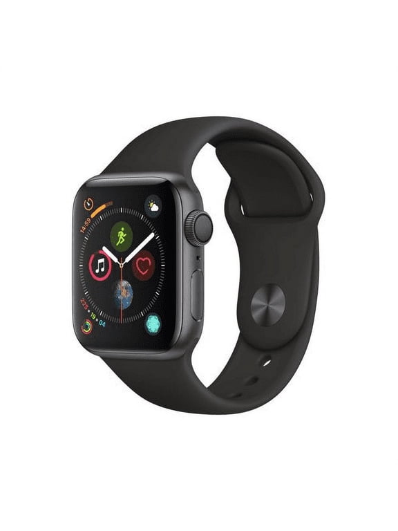 Restored Apple Watch Series 4 GPS 44mm Space Gray Aluminum Case with Black Sport Band, 10 Hour Battery Life, 1 Pound