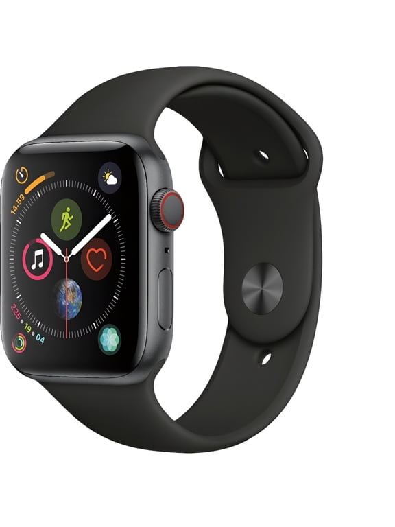Restored Apple, Watch Series 4, GPS + LTE, Smart Watch with Aluminum Case & Black Sport Band, 10 Hour Battery Life, Space Gray, 44MM