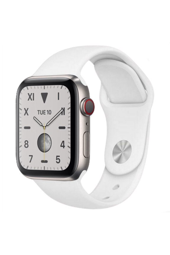 Restored Apple Watch Series 5 (GPS+Cellular, 40mm) - Titanium Case - White Sport Band (Refurbished)