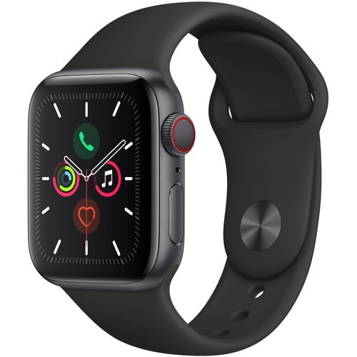 Restored Apple Watch Series 5 40mm GPS + Cellular, Space Gray Aluminum - Black Sport Band Like New
