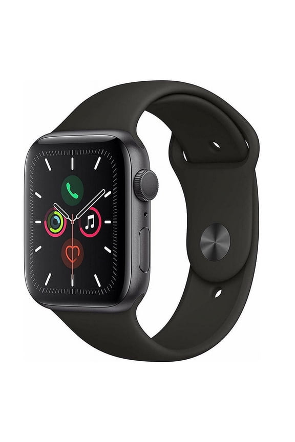 Restored Apple Watch Series 5 44mm GPS Aluminum, 10 Hour Battery Life, 0.046 Kilogram, Space Gray Smartwatch with Black Sport Band, 1, 1