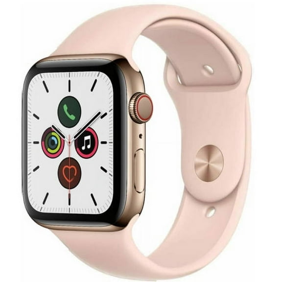 Restored Apple Watch Series 5 44mm GPS Cellular Stainless Steel Gold Case Pink Sport Band (Refurbished)