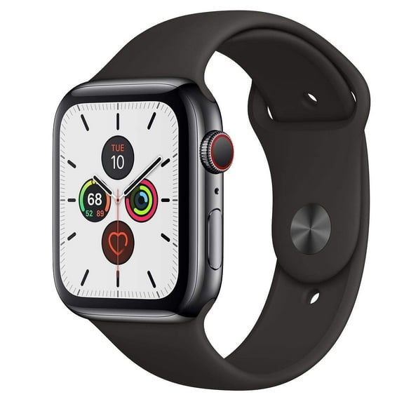 Restored Apple Watch Series 5 (44mm, GPS) Space Black Stainless Steel Case with Black Band (Refurbished)