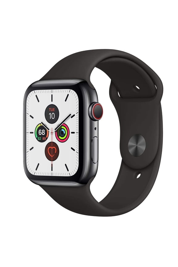 Restored Apple Watch Series 5 (44mm, GPS) Space Black Stainless Steel Case with Black Band (Refurbished)