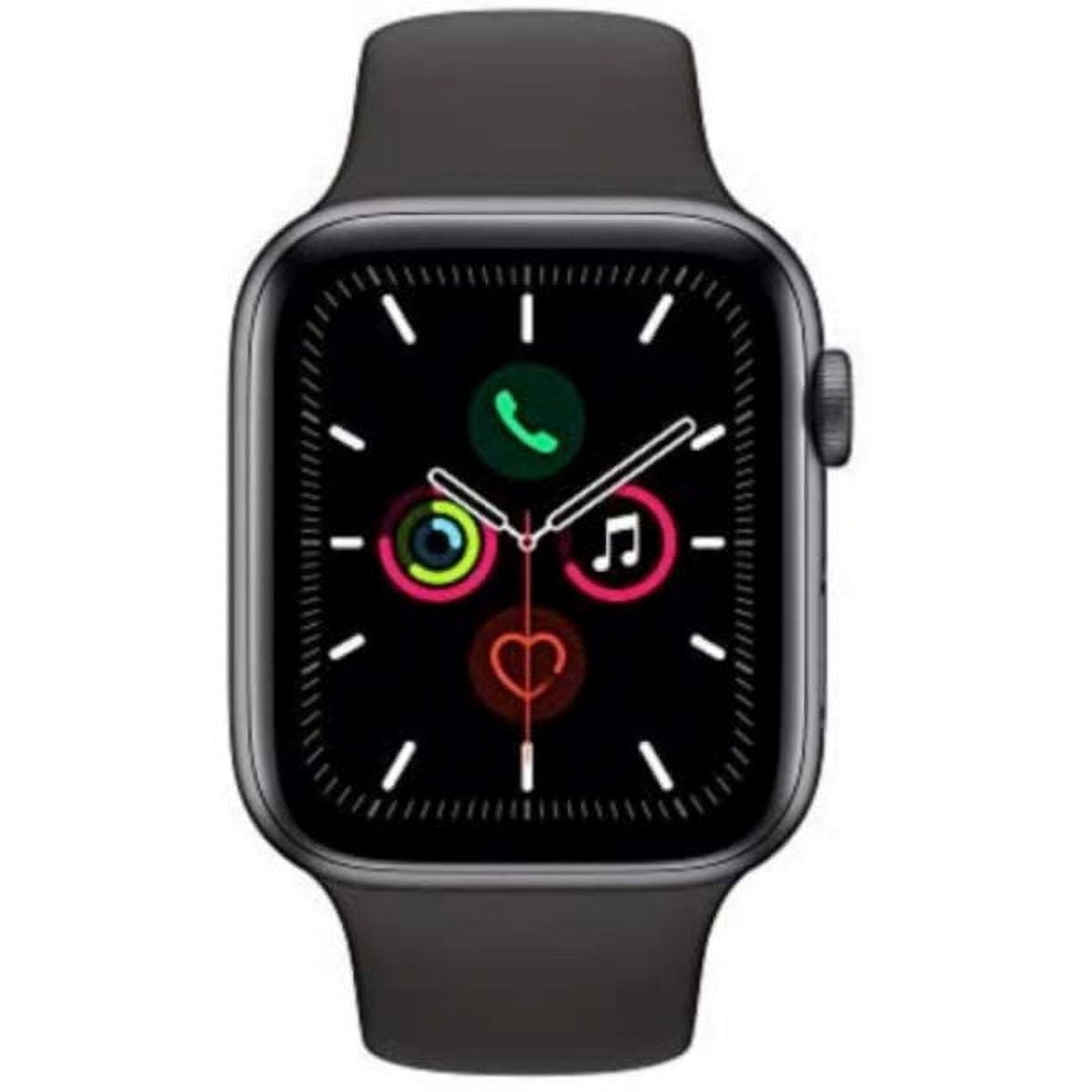 Apple Watch Series 5 GPS 44mm Space Gray Aluminum Case with Black Sport Band, 10 Hour Battery Life, 1-Pack