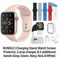 thumbnail image 1 of Restored Apple Watch Series 5 (GPS + Cellular, 40 mm) Gold Aluminum Case with Pink Sport Band Bundle 5 Bonus Bands, Charging Stand, Screen Protector, & 2 amp charger (Refurbished), 1 of 13