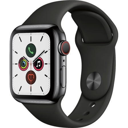 Restored Apple Watch Series 5 (GPS+Cellular, 40mm) - Space Black Stainless Steel Case - Black Sport Band (Refurbished)