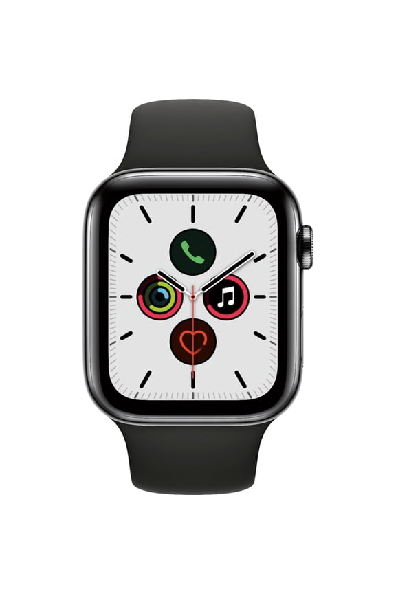 Restored Apple Watch Series 5 GPS + Cellular 44mm Space Black Stainless Steel Case and Sport Band (Refurbished)