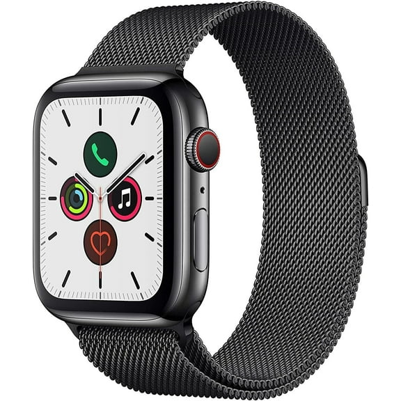 Restored Apple Watch Series 5 (GPS+Cellular, 44mm) - Space Black Stainless Steel Case - Space Black Sport Band (Refurbished)