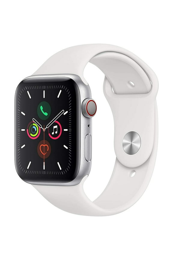 Restored Apple Watch Series 5 (GPS/LTE, 44MM) Silver Case + White Sport Band (Refurbished)