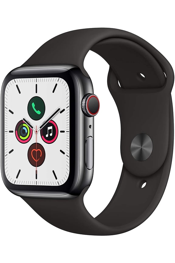 Restored Apple Watch Series 5 GPS+LTE w/ 44MM Black Stainless Steel Case & Sport Band (Refurbished)