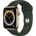 thumbnail image 1 of Restored Apple Watch Series 6 GPS + LTE 44MM Gold Stainless Steel Case Cyprus Green Band (Refurbished), 1 of 3