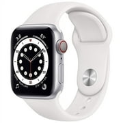 Restored Apple Watch Series 6 GPS + Cellular, 44mm Silver Stainless Steel Case with White Sport Band - Regular