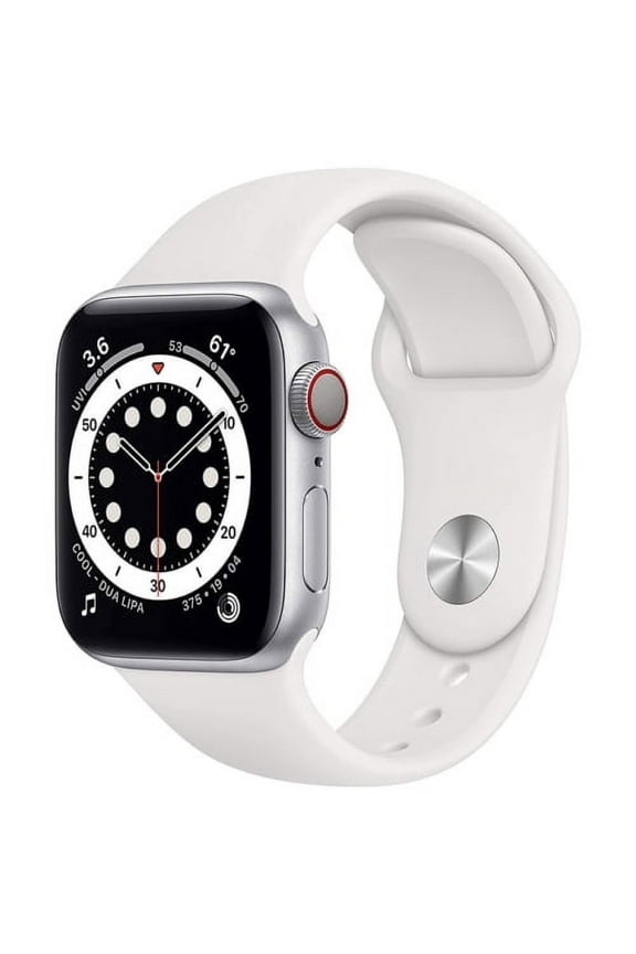 Restored Apple Watch Series 6 44mm GPS + Cellular Unlocked - Silver Aluminum Case - White Sport Band (2020) (Refurbished)