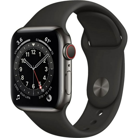 Restored Apple Watch Series 6 (GPS+Cellular, 40mm) - Graphite Stainless Steel Case - Black Sport Band (Refurbished)