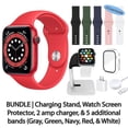 thumbnail image 1 of Restored Apple Watch Series 6 (GPS + Cellular, 44 mm) Red Aluminum Case with Red Sport Band Bundle 5 Bonus Bands, Charging Stand, Screen Protector, & 2 amp charger (Refurbished), 1 of 13