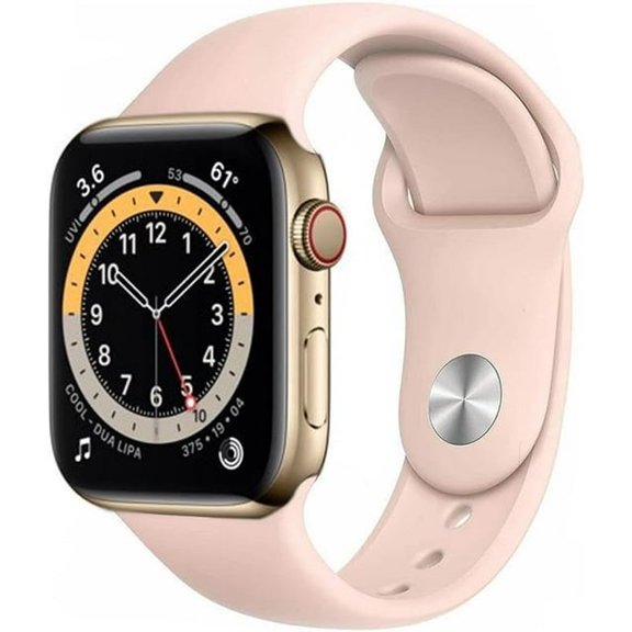 Restored Apple Watch Series 6 (GPS   Cellular) 44mm Gold Stainless Steel Case with Pink Sport Band - Gold (Good)