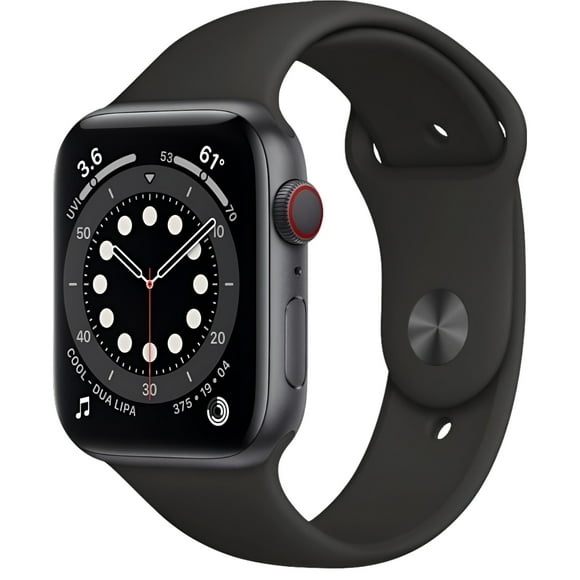Restored Apple Watch Series 6 GPS + Cellular, 44mm Space Gray Aluminum Case with Black Sport Band and, Regular (Refurbished)