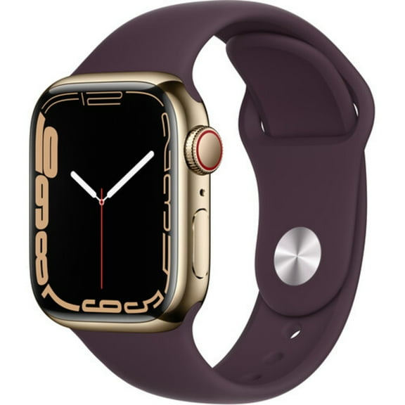 Restored Apple Watch Gen 7 Series 7 Cell 41mm Gold Stainless Steel - Dark Cherry Sport Band MKHG3LL/A (Refurbished)