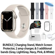 Restored Apple Watch Series 7 (GPS, 41 mm) Starlight Aluminum Case with Starlight Sport Band | 5 Bonus Bands, Charging Stand, Screen Protector, & 2 amp charger (Refurbished)