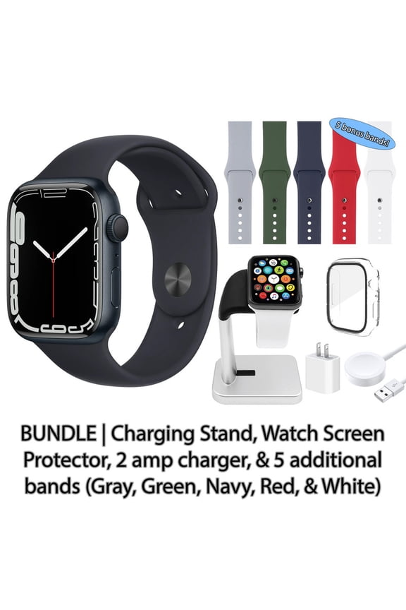 Restored Apple Watch Series 7 GPS + Cellular 45 mm Midnight Aluminum Case with Midnight Sport Band