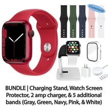 Restored Apple Watch Series 7 (GPS + Cellular, 45 mm) Red Aluminum Case with Red Sport Band 5 Bonus Bands, Charging Stand, Screen Protector, & 2 amp charger (Refurbished)