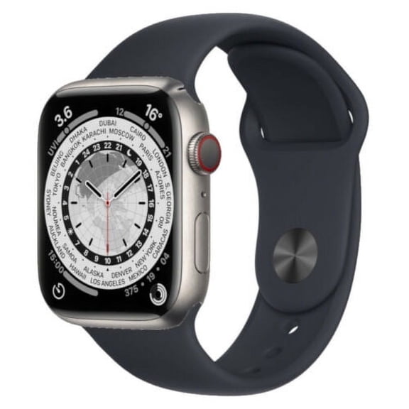 Restored Apple Watch Series 7 GPS + Cellular 45mm Silver Titanium Black Sport Band (Refurbished)