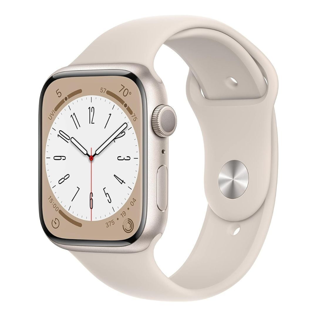 Restored Apple Watch Series 8 45mm GPS Smartwatch with Always-On Retina Display and 32GB Storage, Starlight Aluminum Case with Starlight Sport Band (Refurbished)