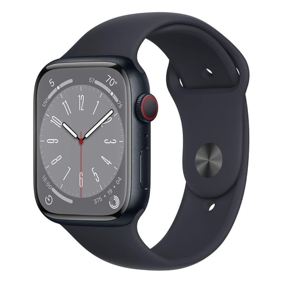 Restored Apple Watch Series 8 GPS + Cellular 45mm Midnight Aluminum Case with Midnight Sport Band - S/M. Fitness Tracker, Blood Oxygen & ECG Apps, Always-On Retina Display