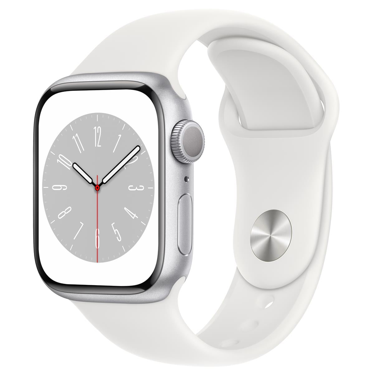 Restored Apple Watch Series 8 GPS 45mm Silver Aluminum Case with White Sport Band - S/M. Fitness Tracker, Blood Oxygen & ECG Apps, Always-On Retina Display (Refurbished)