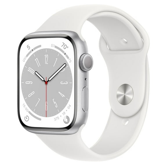 Restored Apple Watch Series 8 (GPS) 45mm Silver Aluminum Case with White Sport Band (Refurbished)