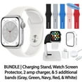 thumbnail image 1 of Restored Apple Watch Series 8 (GPS + Cellular, 41 mm) Silver Aluminum Case with Silver Sport Band Bundle 5 Bonus Bands, Charging Stand, Screen Protector, & 2 amp charger (Refurbished), 1 of 14