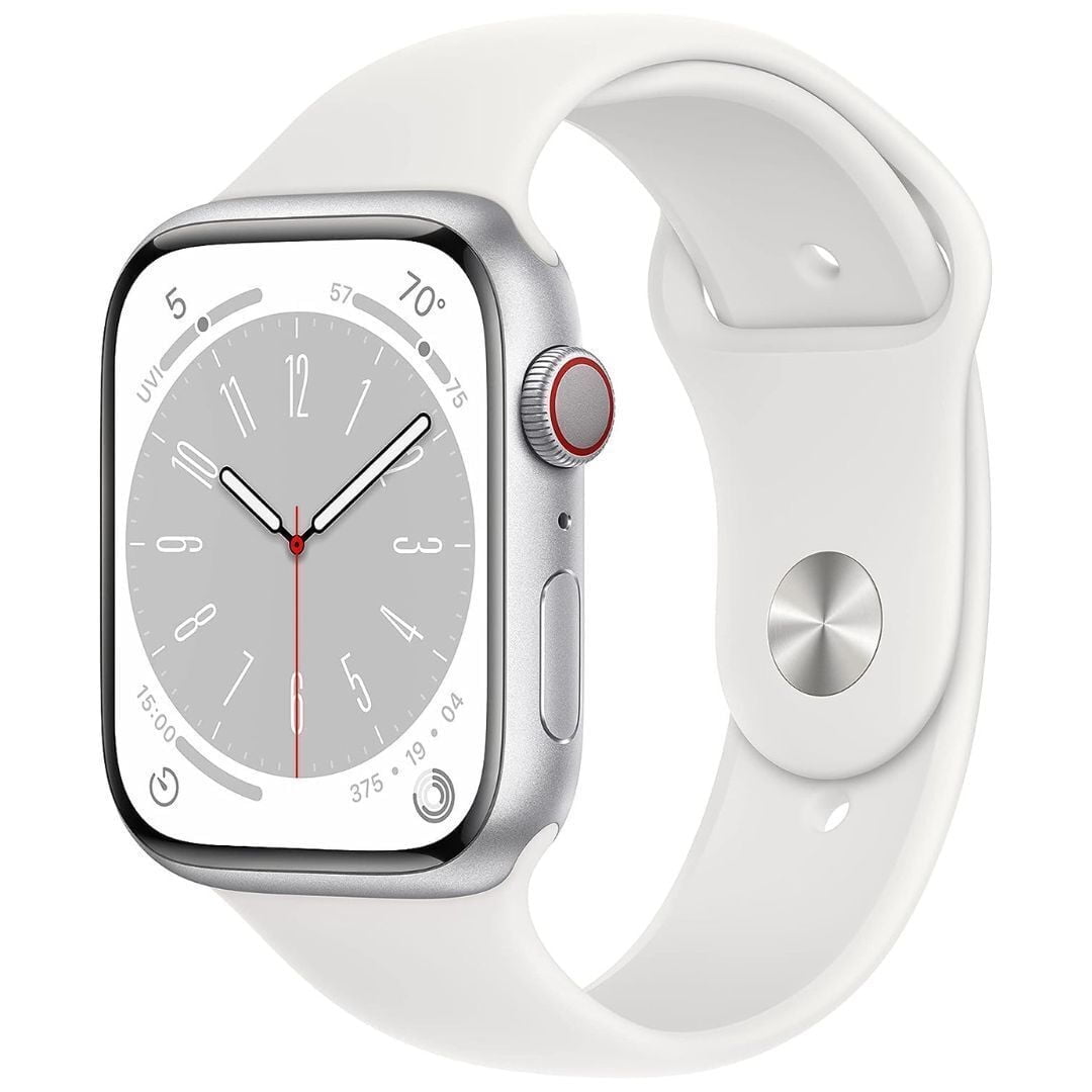 Restored Apple Watch Series 8 (GPS+ Cellular 45MM) Silver Aluminum Case with White Sport Band (Refurbished)