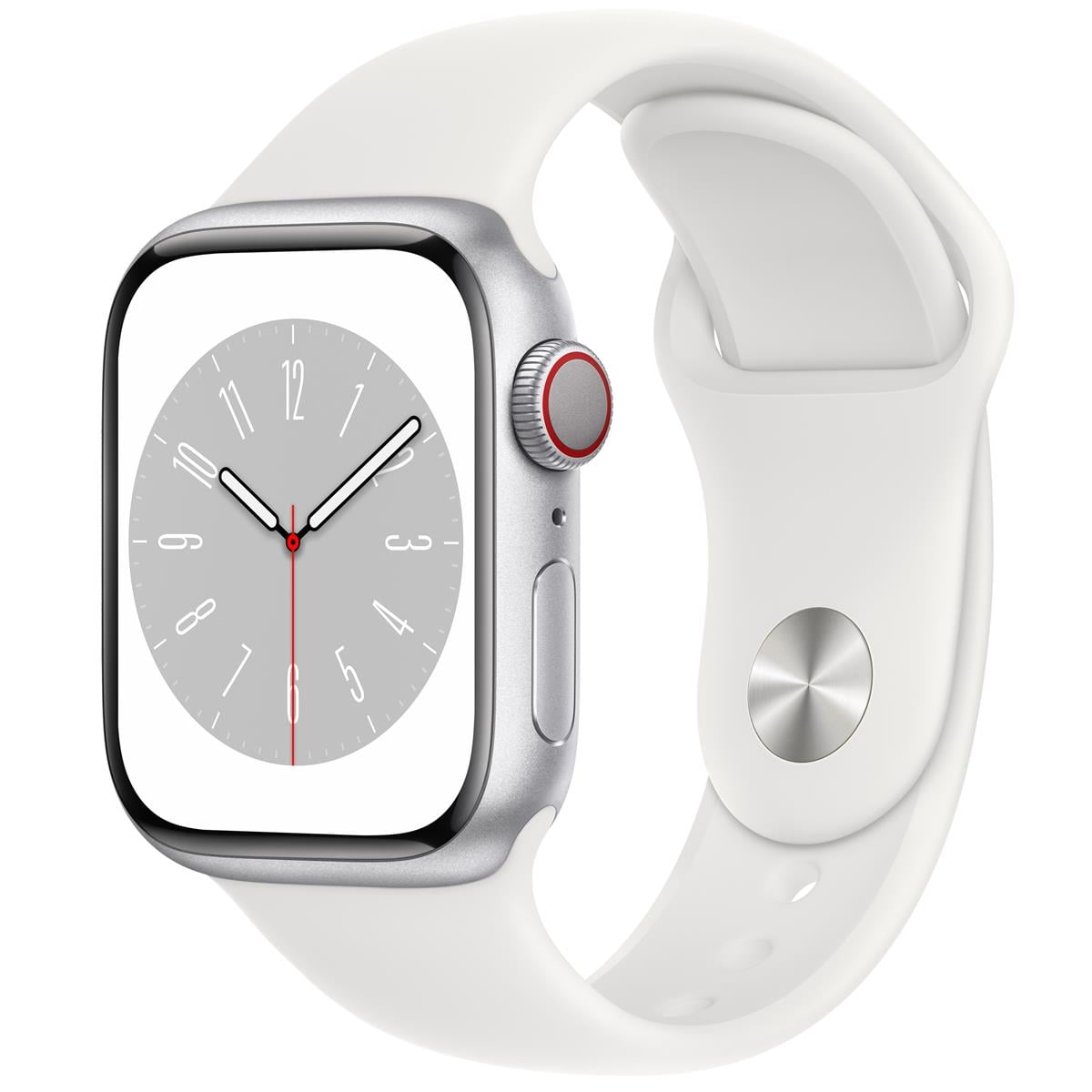 Restored Apple Watch Series 8 GPS + Cellular 45mm Silver Aluminum Case with White Sport Band - M/L (Refurbished)