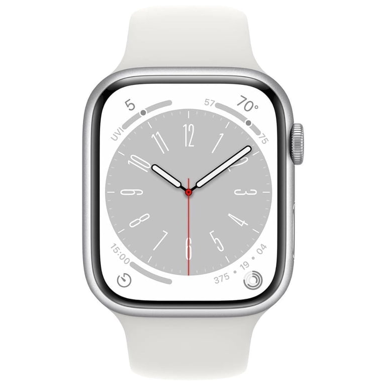 Apple Watch Series 8, GPS + Cellular, 45mm Silver, White Sport