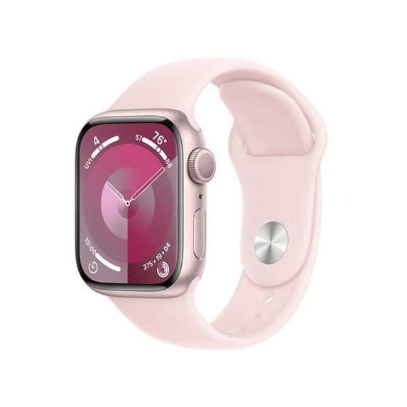 Restored Apple Watch Series 9 With Blood Oxygen. GPS + Cellular 41mm Pink Aluminum Case with Light Pink Sport Loop.
