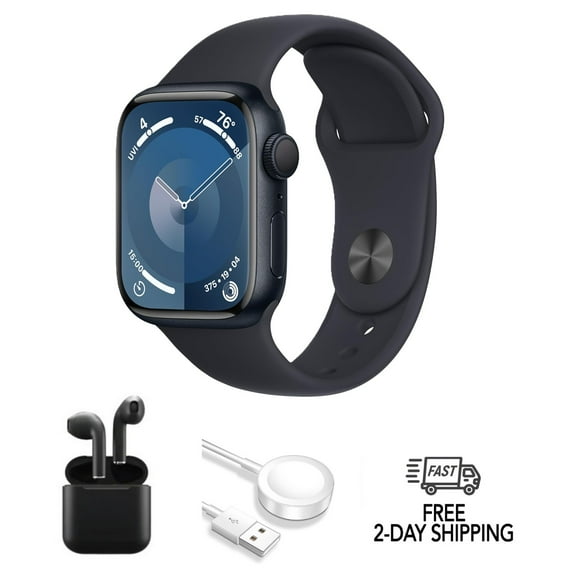 Restored Apple Watch Series 9 Aluminum 45mm A2984 (GPS + Cellular) Midnight w/ Wireless Earbuds (Refurbished)