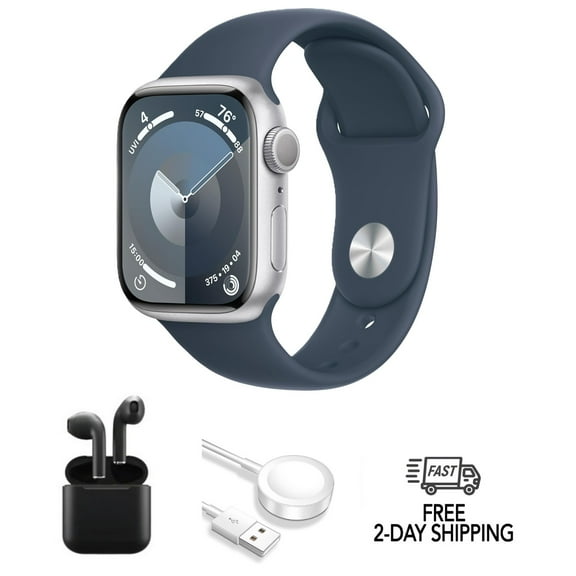 Restored Apple Watch Series 9 Aluminum 45mm A2984 (GPS Cellular) Silver w/ Wireless Earbuds (Refurbished)