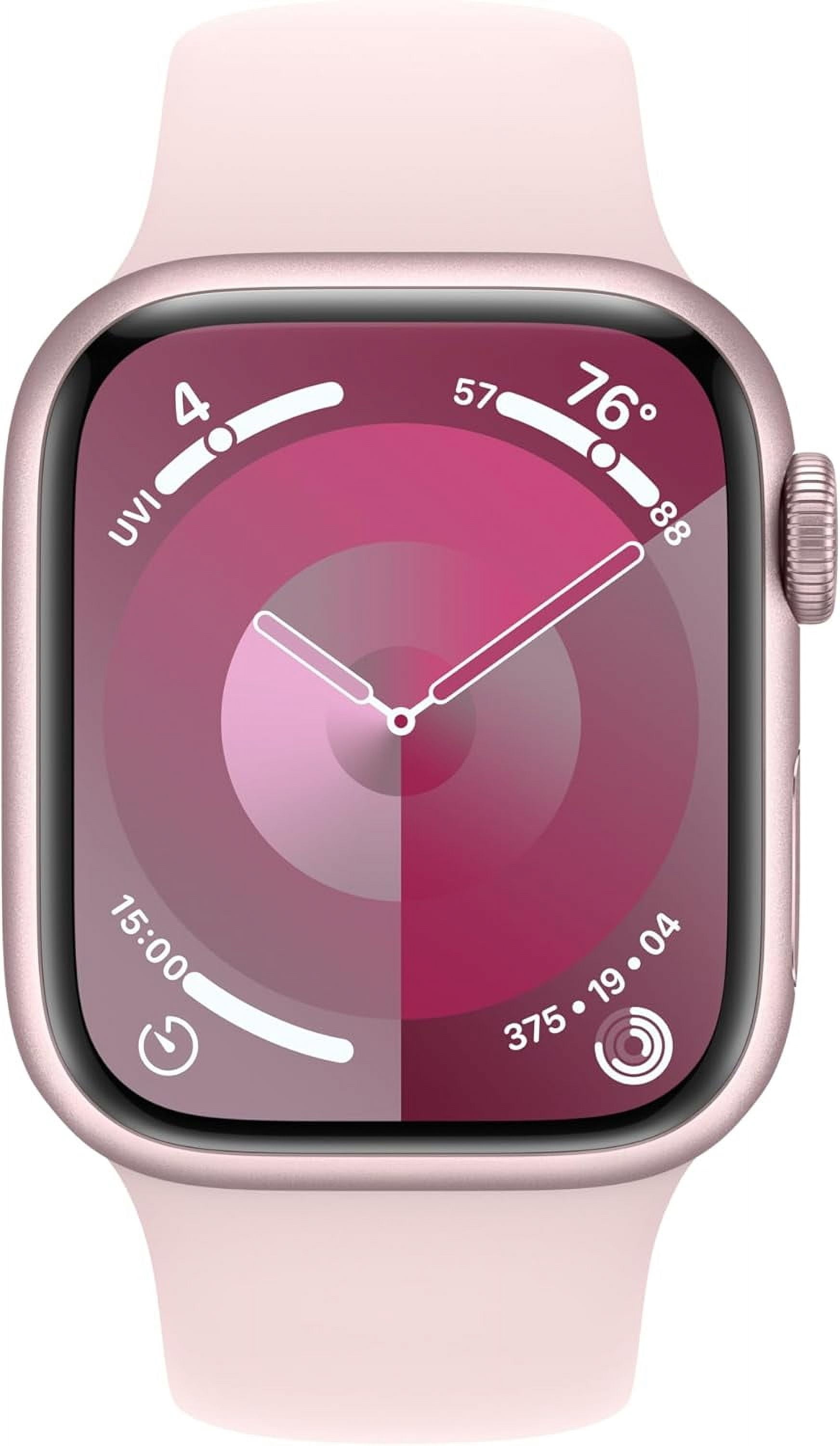 Apple Watch Series 9 [GPS 41mm] Smartwatch with Pink Aluminum Case and Light Pink Sport Loop. Fitness Tracker, ECG Apps, Always-On Retina Display, Water Resistant