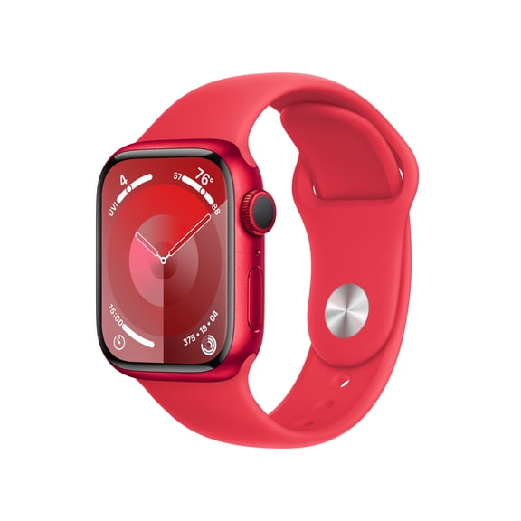 Restored Apple Watch Series 9 With Blood Oxygen. GPS 41mm (Product) Red Aluminum Case with (Product) Red Sport Band - M/L.