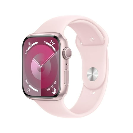 Restored Apple Watch Series 9 [GPS 45mm] Smartwatch with Pink Aluminum Case with Light Pink Sport Band M/L. Fitness Tracker, ECG Apps, Always-On Retina Display, Water Resistant
