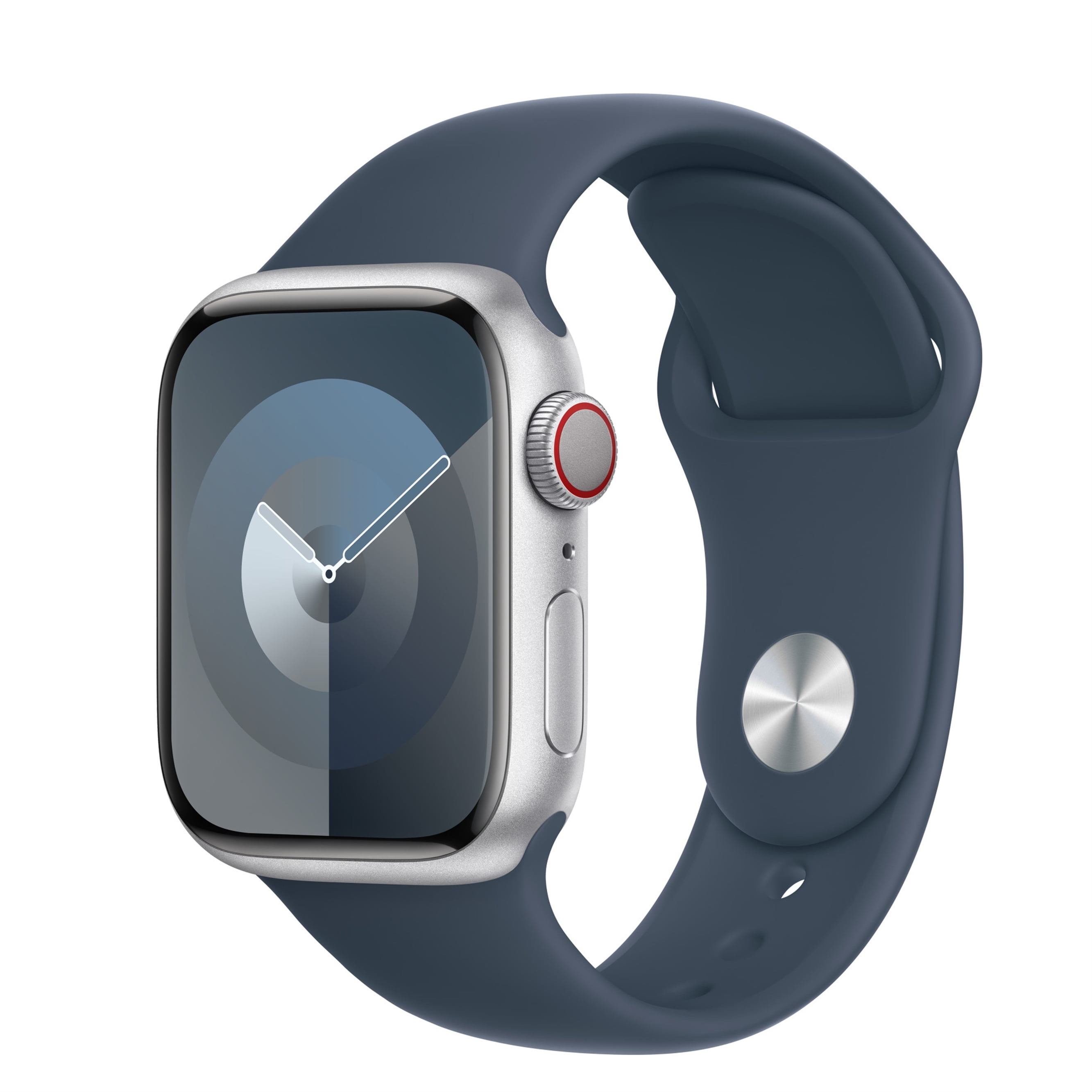 Restored Apple Watch Series 9 (GPS + Cellular) 41mm Silver Aluminum Case with Storm Blue Sport Band (Refurbished)