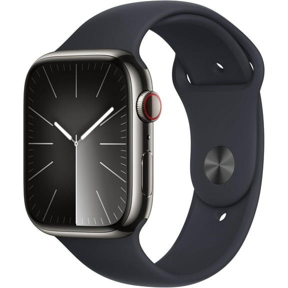 Restored Apple Watch Series 9 [GPS + Cellular 41mm] Smartwatch with Graphite Stainless Steel Case and Midnight Sport Band - S/M. Fitness Tracker, ECG Apps, Always-On Retina Display, Water Resistant (Refurbished)