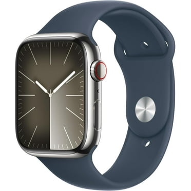 Restored Apple Watch Series 9 GPS   Cellular, 45mm Silver Stainless Steel Case with Blue Sport Band Like New