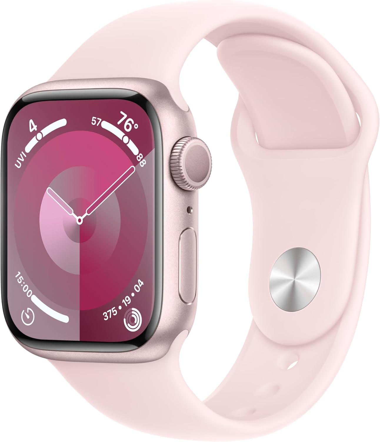 Restored Apple Watch Series 9 With Blood Oxygen. GPS 41mm Pink Aluminum Case with Light Pink Sport Band - S/M. (Refurbished)