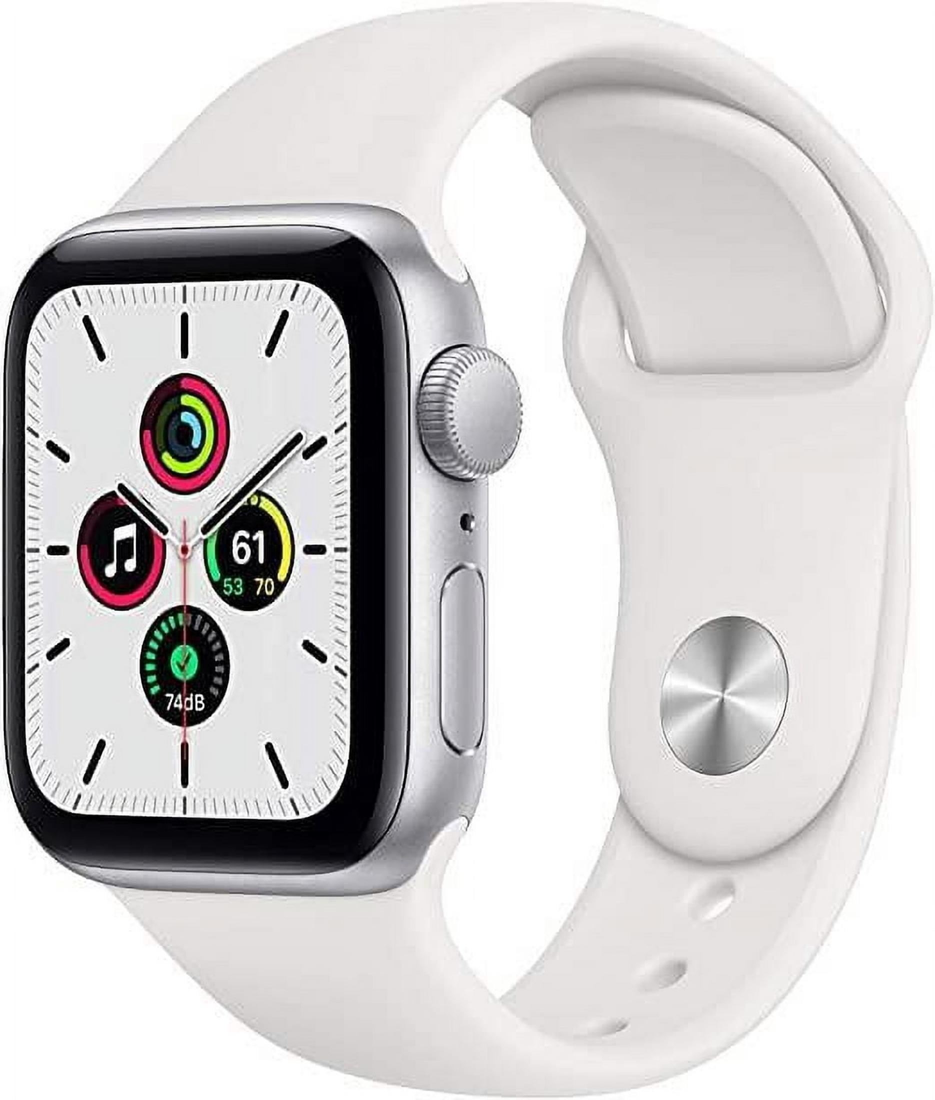 Restored Apple Watch Series SE 44MM Silver Aluminum Case GPS + Cellular  White Sport Band (Refurbished)